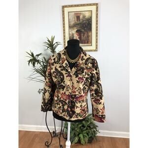 ATL Studio Brown Paisly 6 Jacket without Removable Faux Fur Trim Office Siren‎
